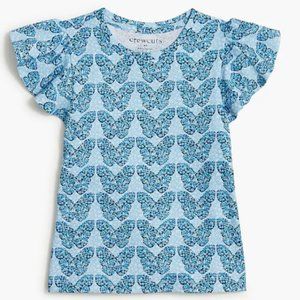 Crewcuts Girls Short Sleeve Ruffle-sleeve top Butterfly Pattern Blue Large